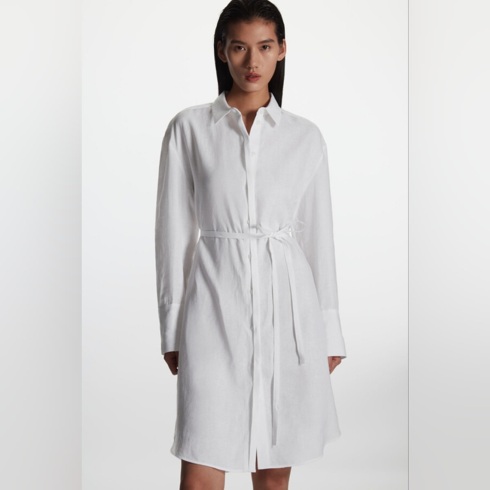 COS Belted Linen Shirt Dress | White